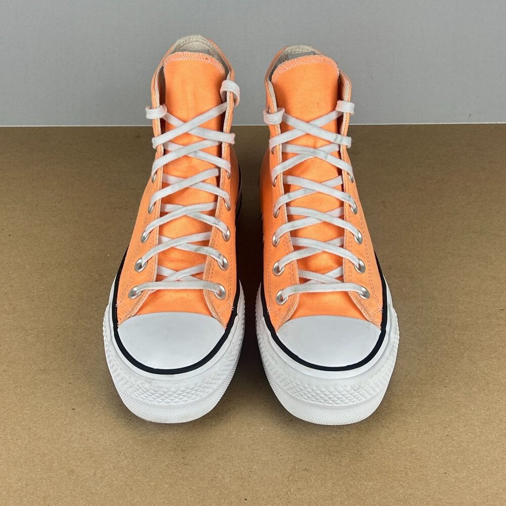 Converse All Star Lift Platform High Top Sneakers Womens 7 Orange White Lace Up - Picture 2 of 10